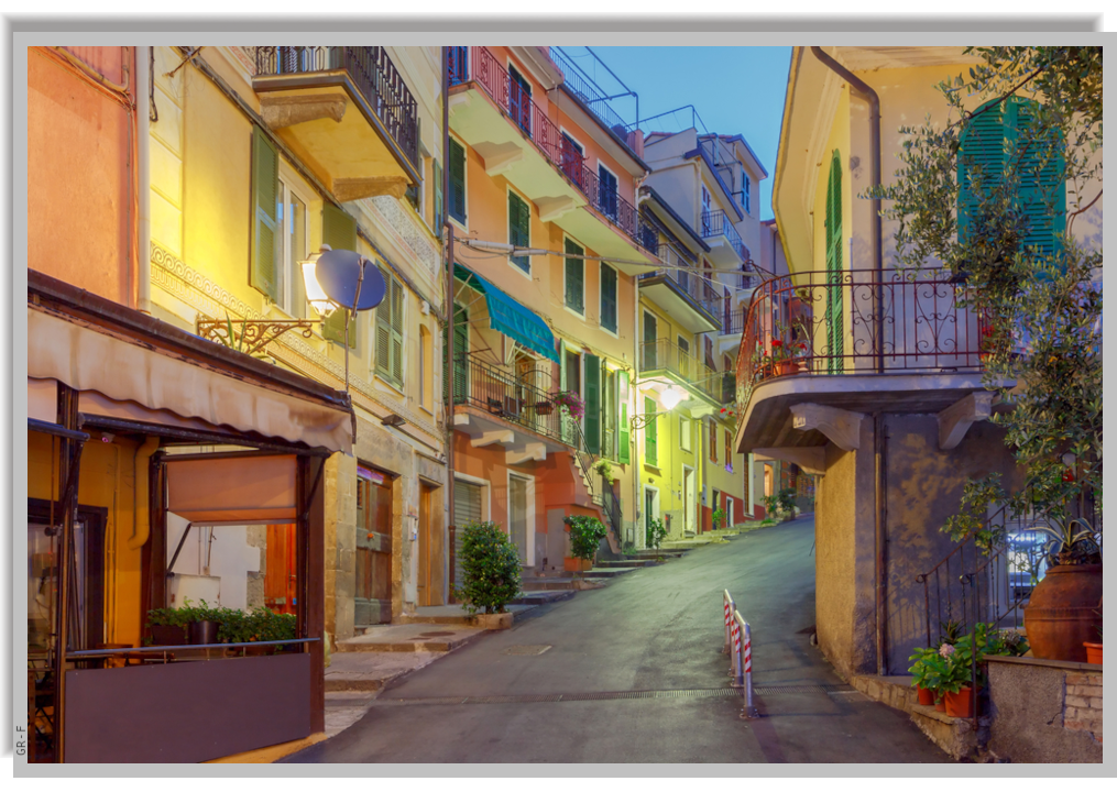 picturesque illuminated street in Manarola