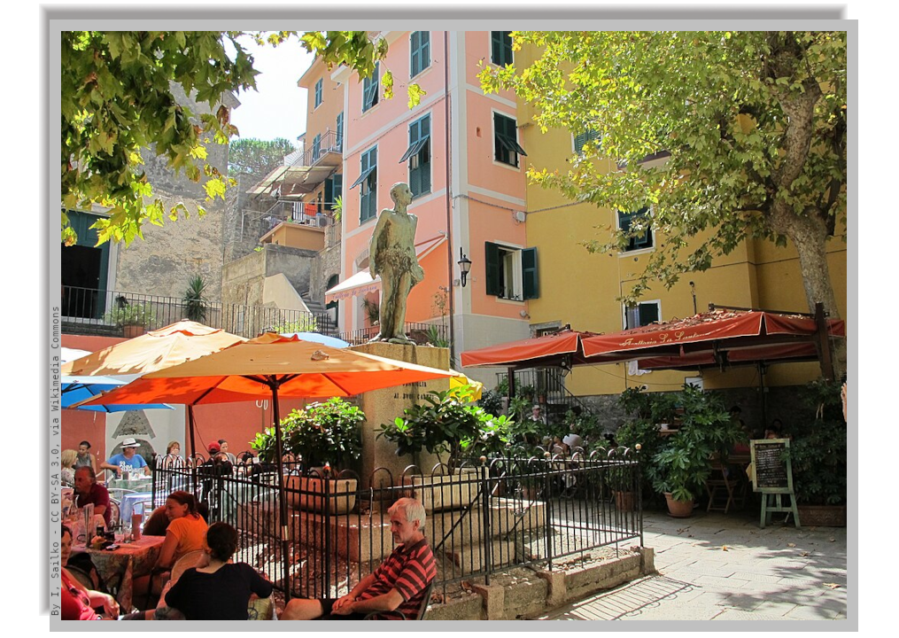 Little square in Corniglia, with monument
