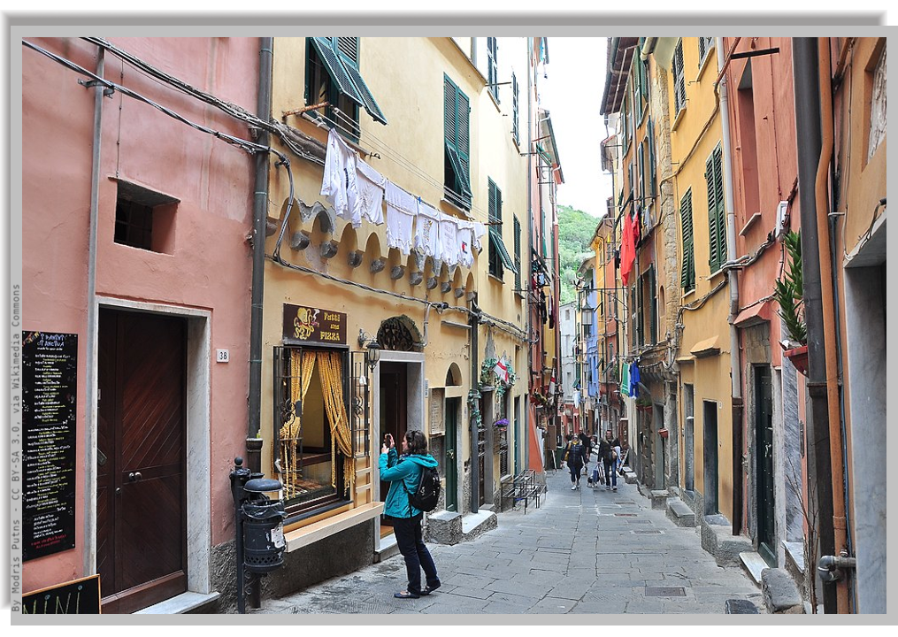 Alley and shop windows in the historic center of Portovenere