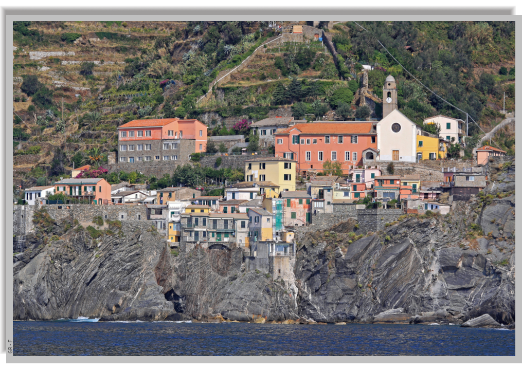 The village of Vernazza built on a cliff overlooking the sea