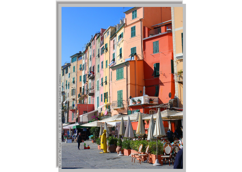 Shops and gazebos along the seafront of Portovenere