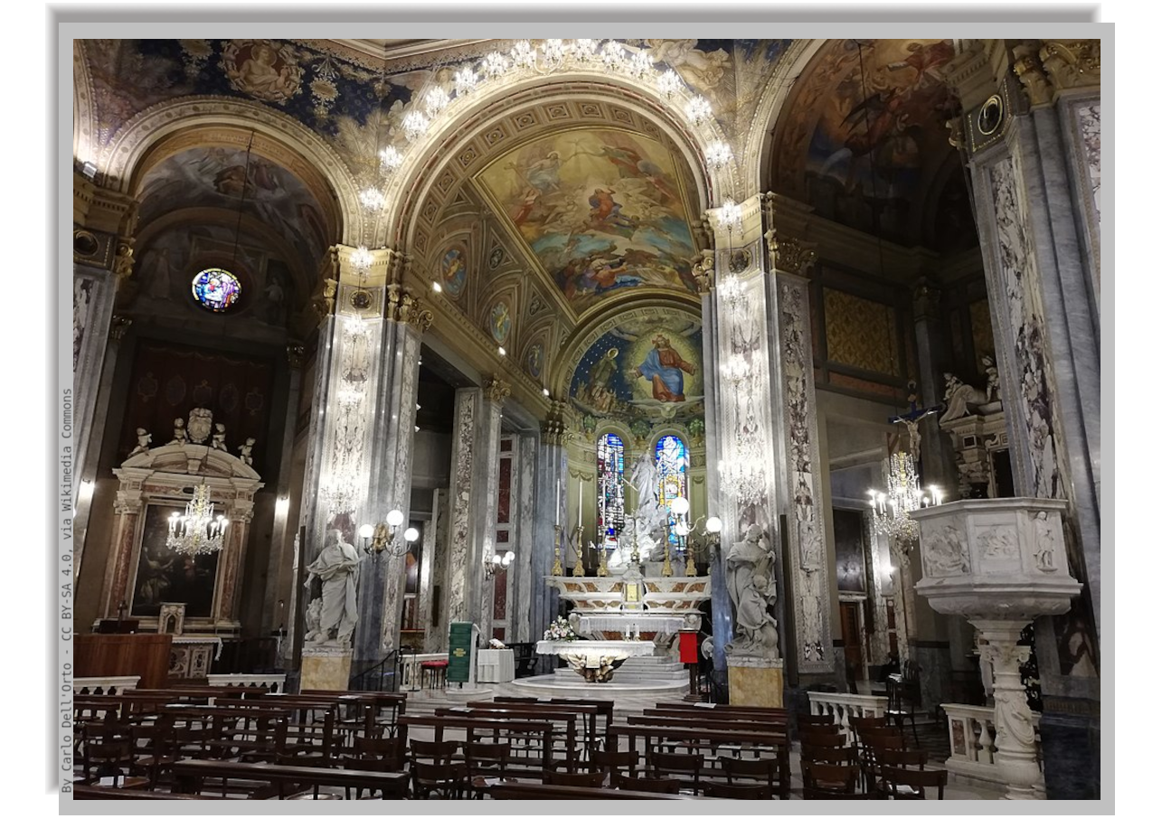 Richly decorated interior of the Basilica of the saints Gervasio and Protasio