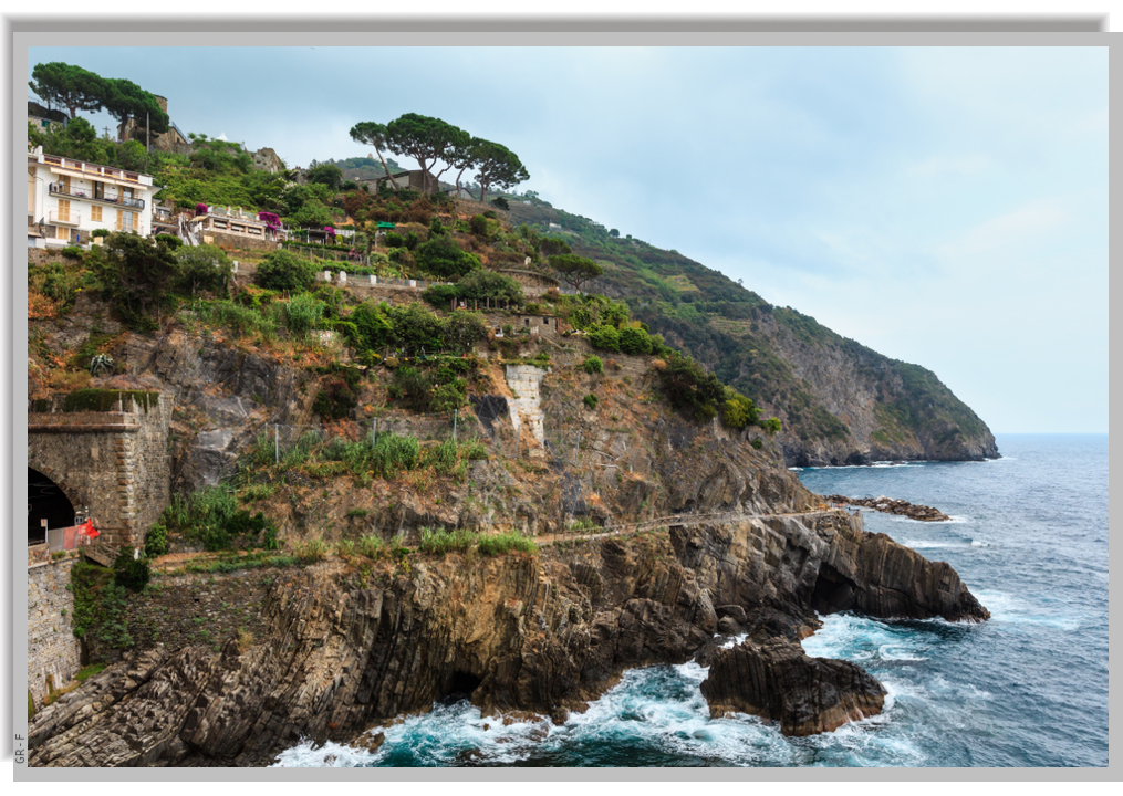 The green cultivated hills around Riomaggiore and their sea costline