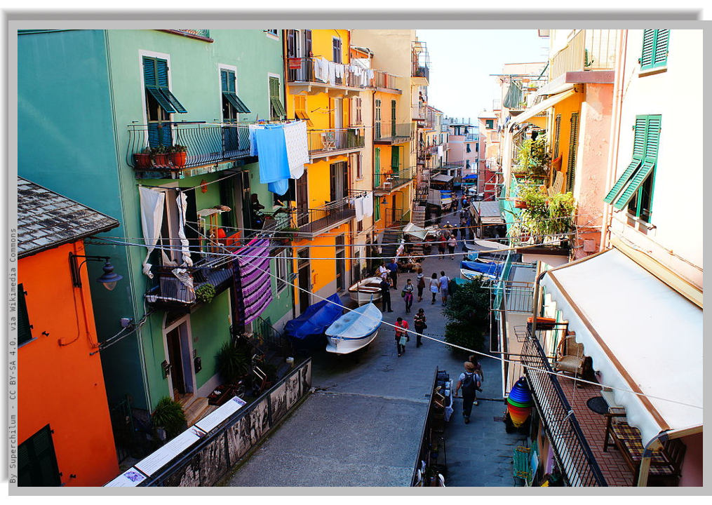 Colourful houses along a pedestrian street