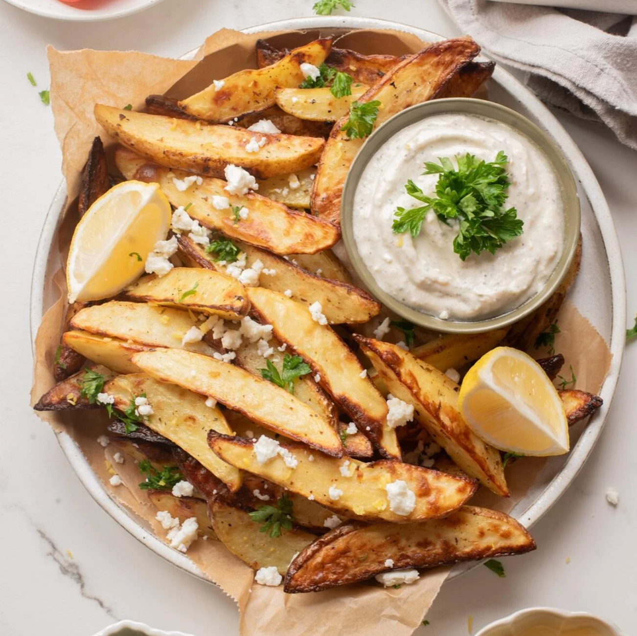 Air Fryer Greek Lemon Potato Wedges