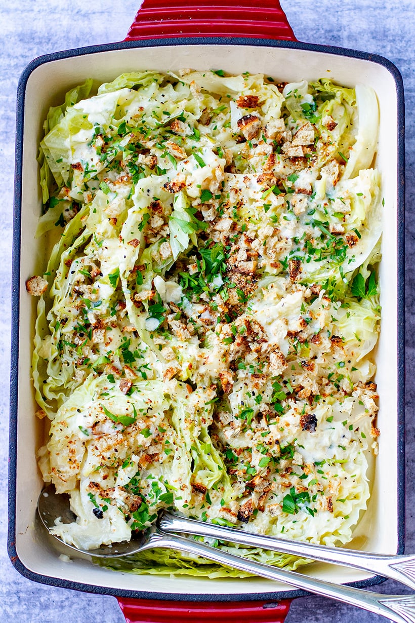 Cabbage With Creamy Cheesy Garlic Sauce