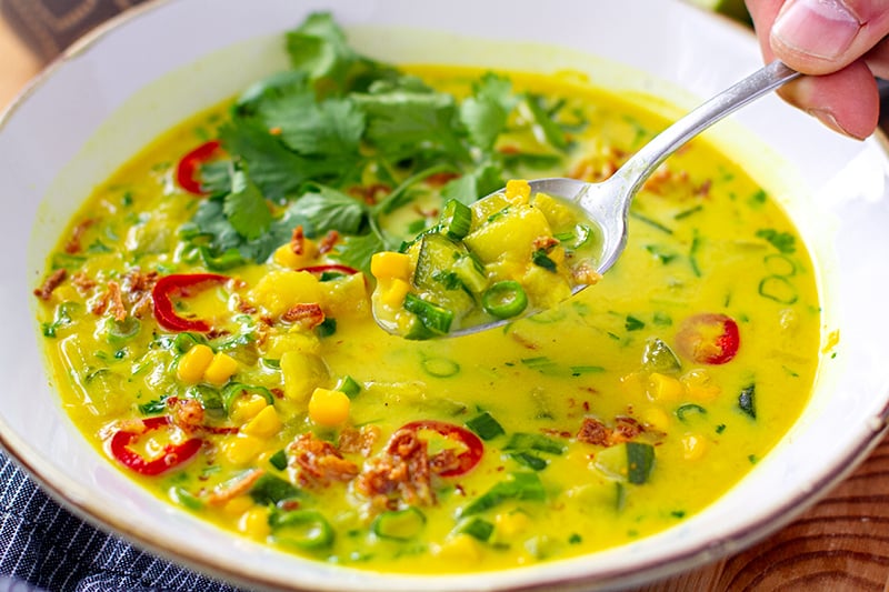 Instant Pot Thai-inspired soup with corn and zucchini 