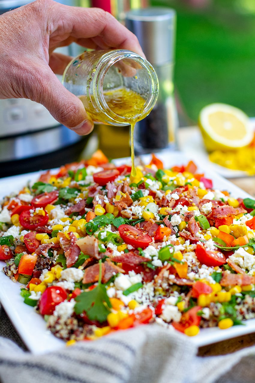 quinoa salad with corn and crispy bacon