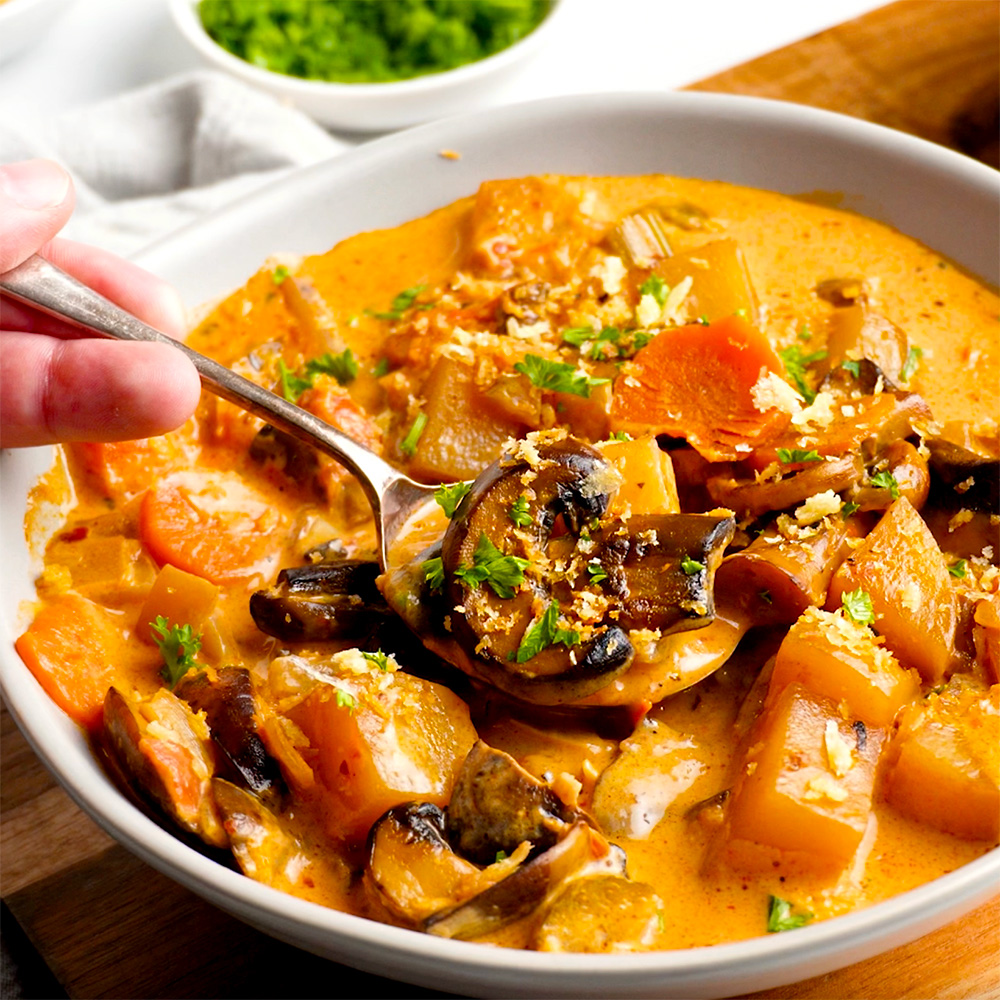 Creamy Instant Pot Mushroom Stew With Garlic Crumb