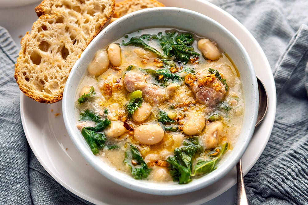 Instant Pot Kale, Sausage & White Bean Stew With Chili Garlic Oil