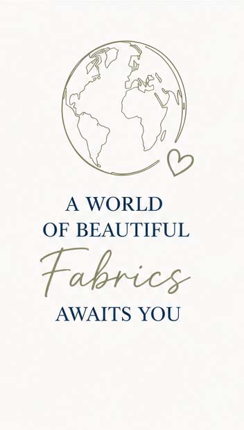 A drawing of the globe and the title, a world of beautiful fabrics awaits you