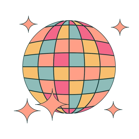 Disco ball icon representing Decades of Devil Pride