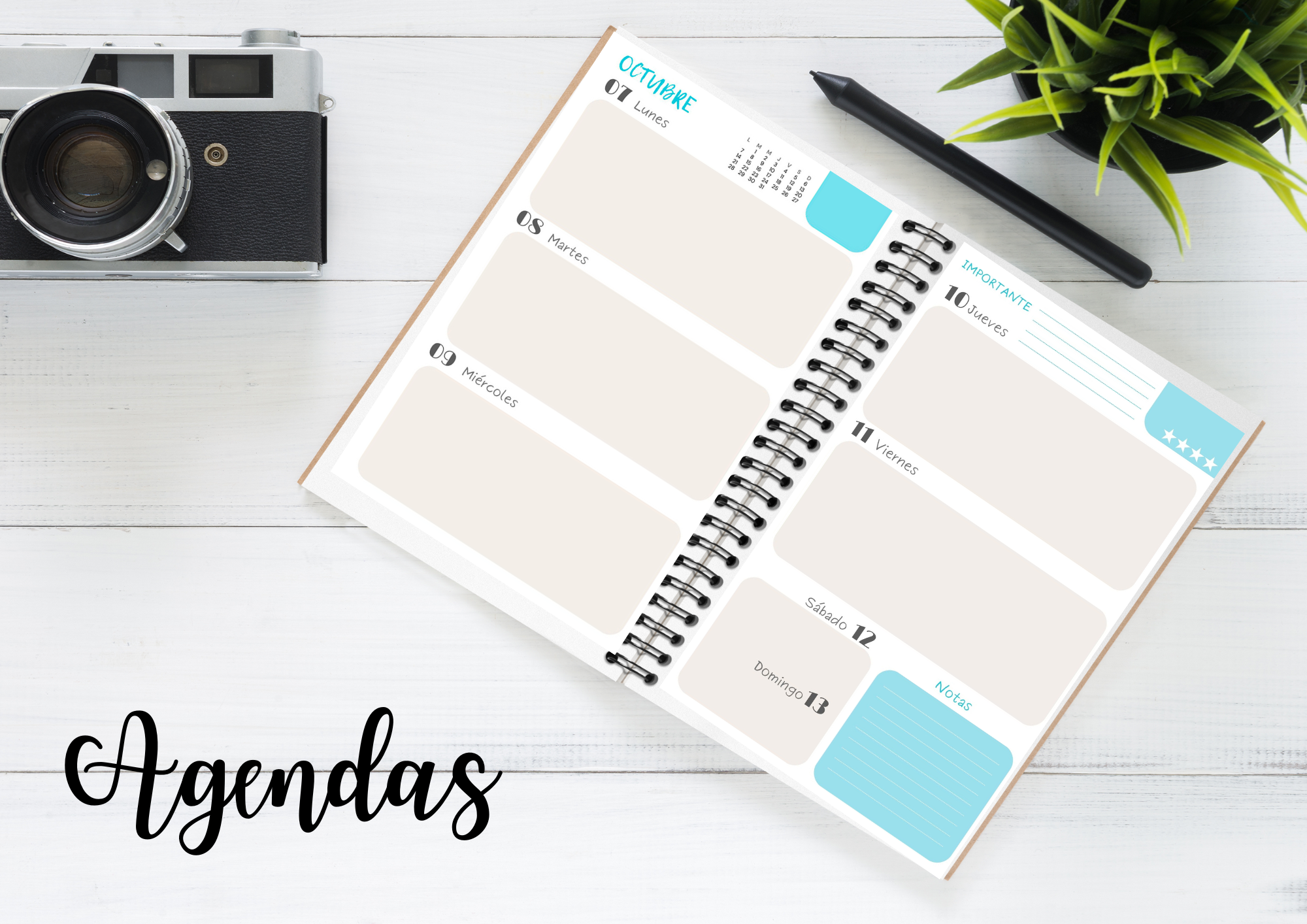 agenda abierta sobre un fondo blanco