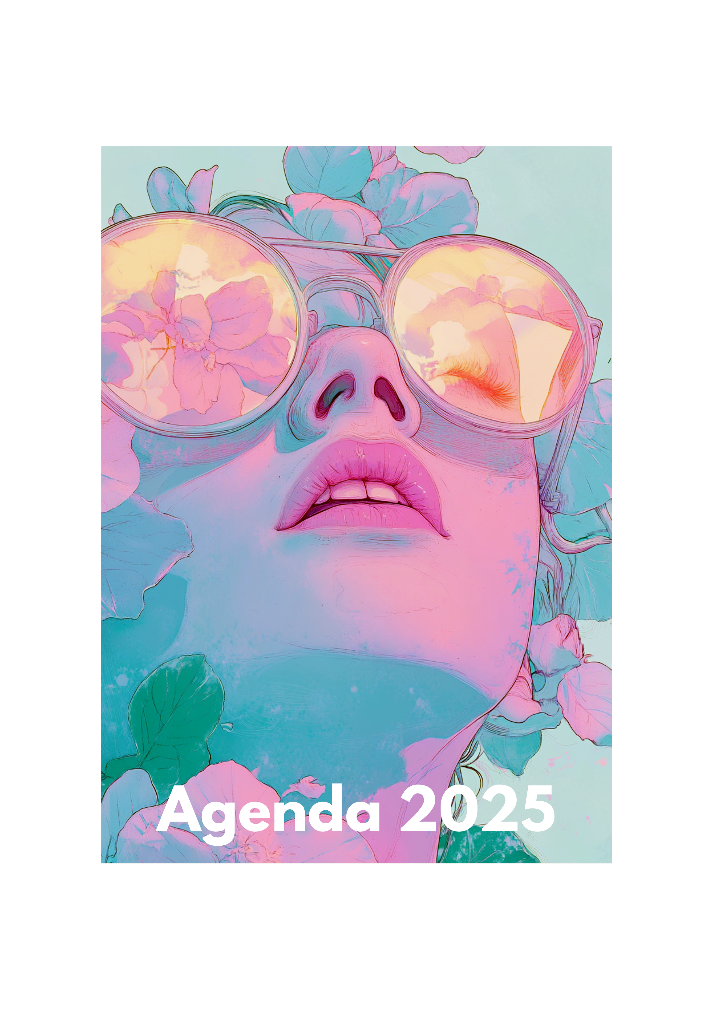 2 portadas de agenda con pompas de colores y fondo negro y otra con colores verdes de jungla