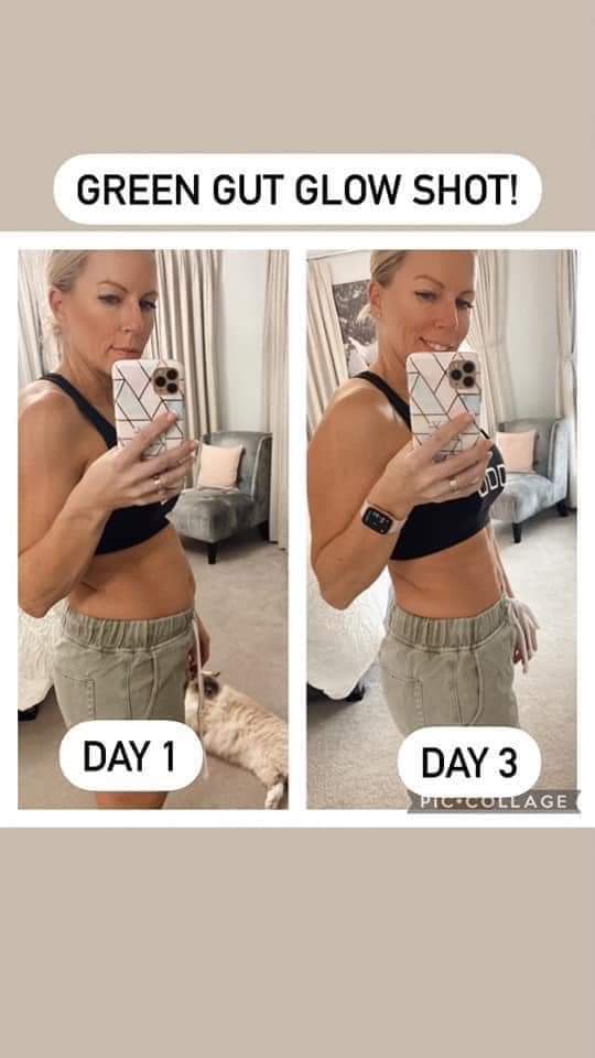 Before and After Green Gut Glow Results Real Client Gut Health Box