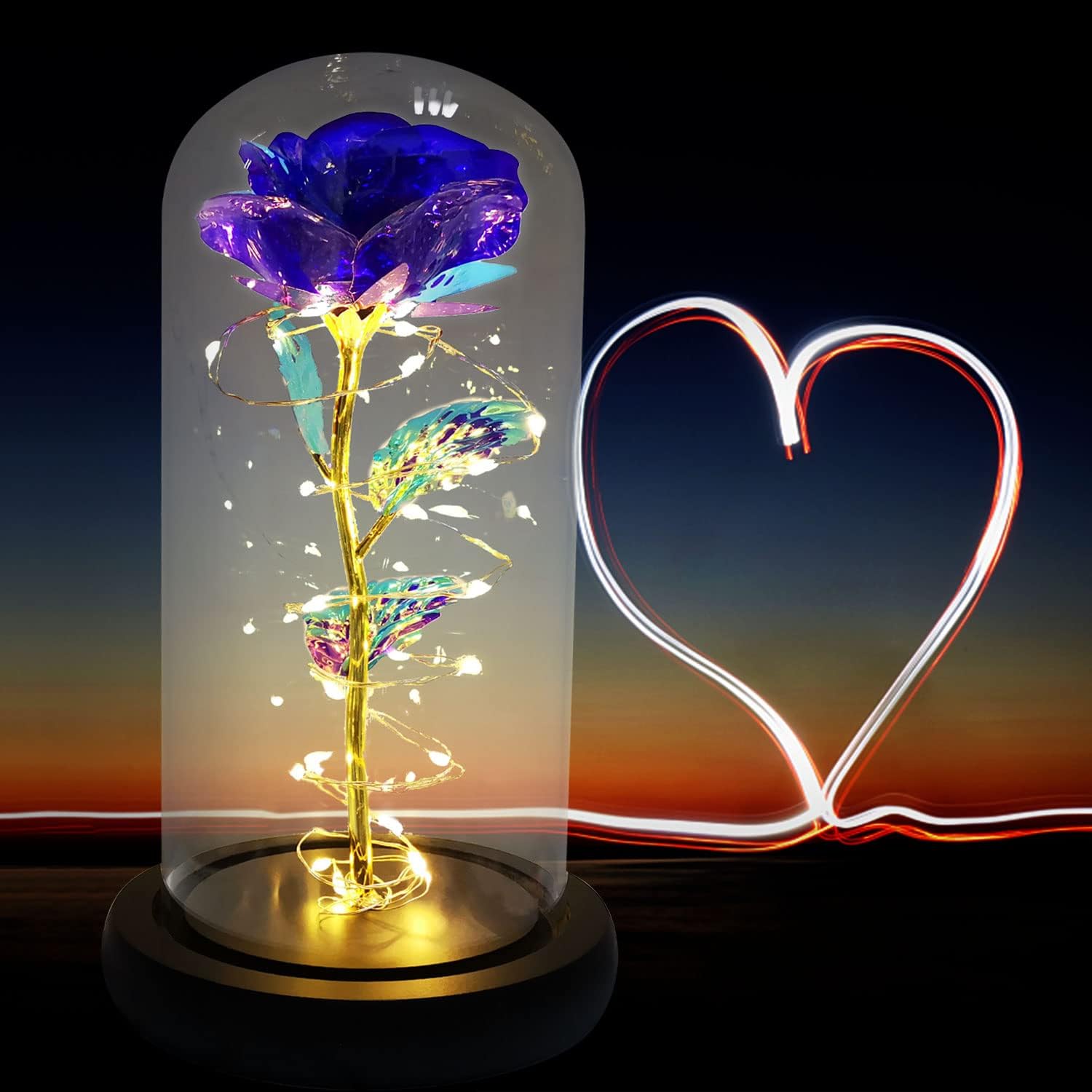 Glass Rose Lamp   Gift for Girlfriend, Valentines Day, Anniversary or Mothers Day