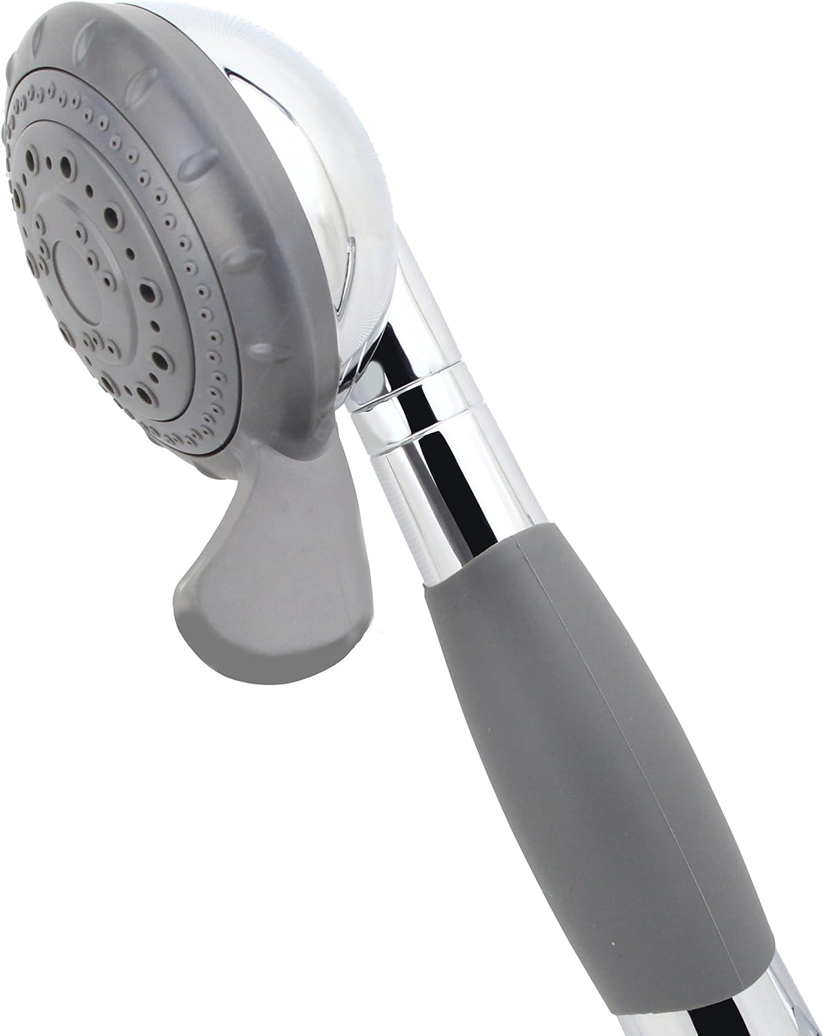 Handheld Shower Head- For Elderly, Parkinson, Arthritis or People Disabled in Action-w/Extra-Large Silicone Switching Device-w/Comfortable Grip Handle-w/Pause Setting-w/Soft Water, Chrome