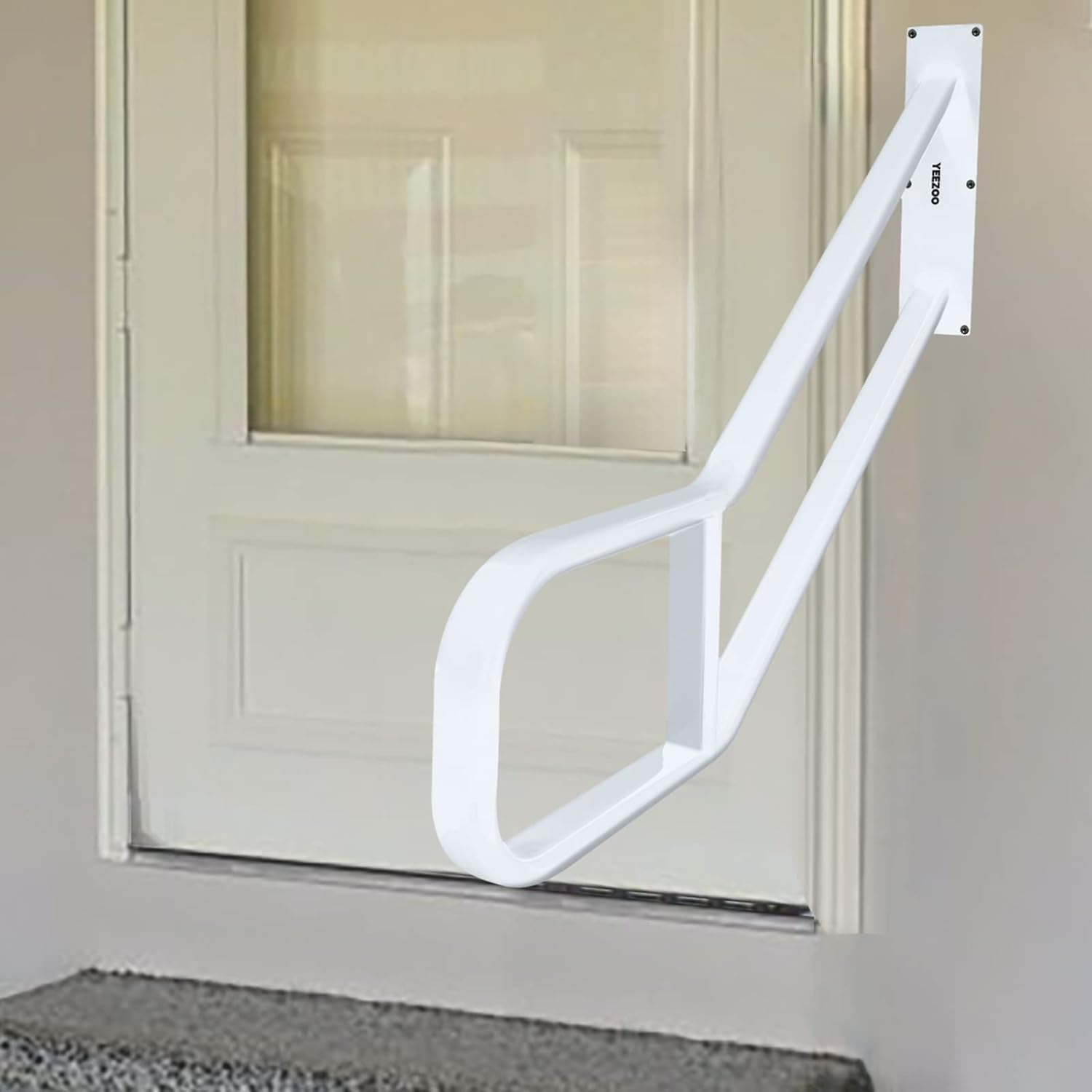 Garage Railing for Outdoor Steps, Sturdy Wall Mount handrail, Oval Flat Tube with Polished White, Suit for 1 to 3 Garage, Garden, Porch Steps(31.2in Length