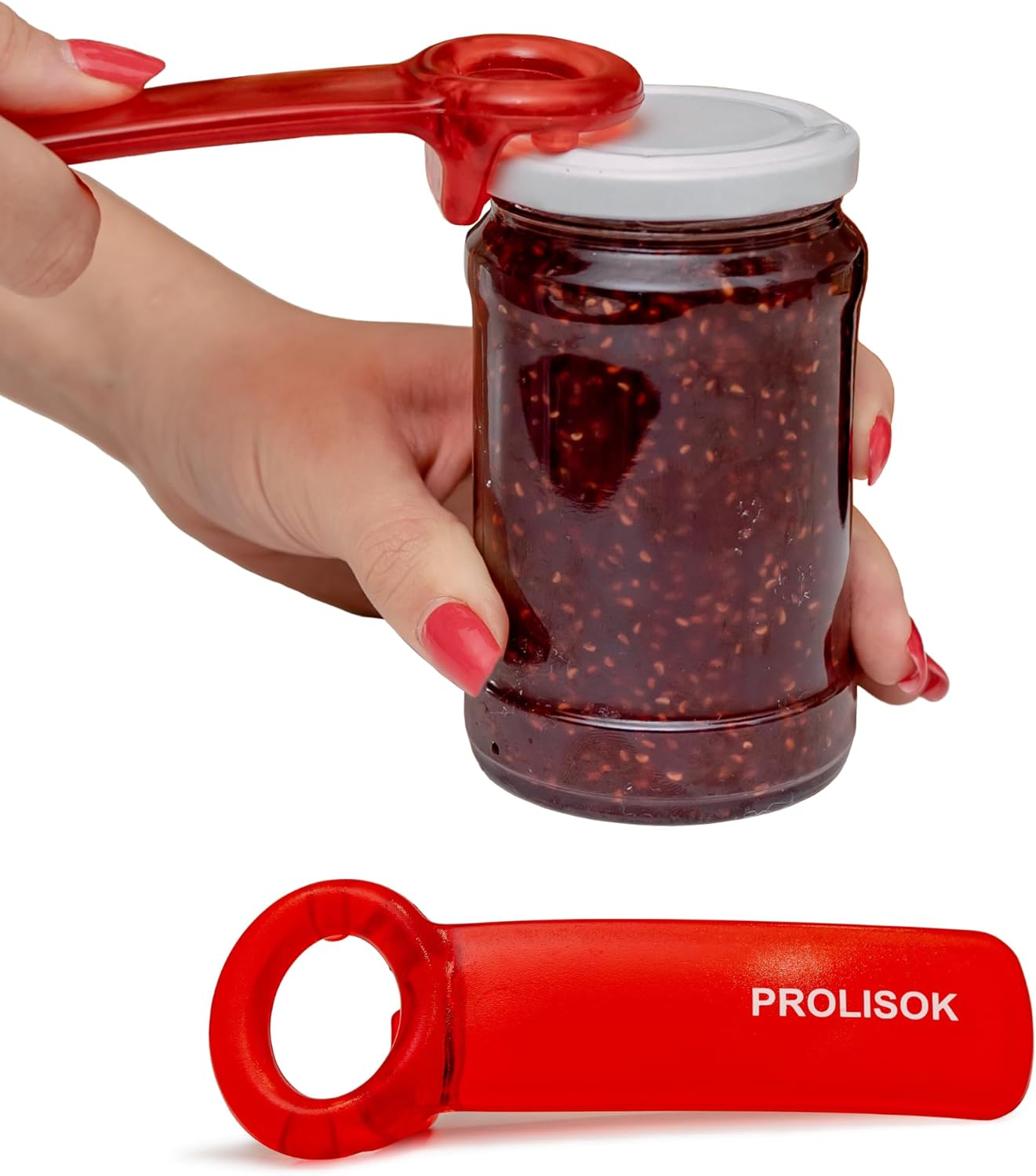 PROLISOK Jar Opener for Seniors with Arthritis, Plastic Jar Lid Opener for Weak Hands, Jar Opener Tool 5.5 inch – Red