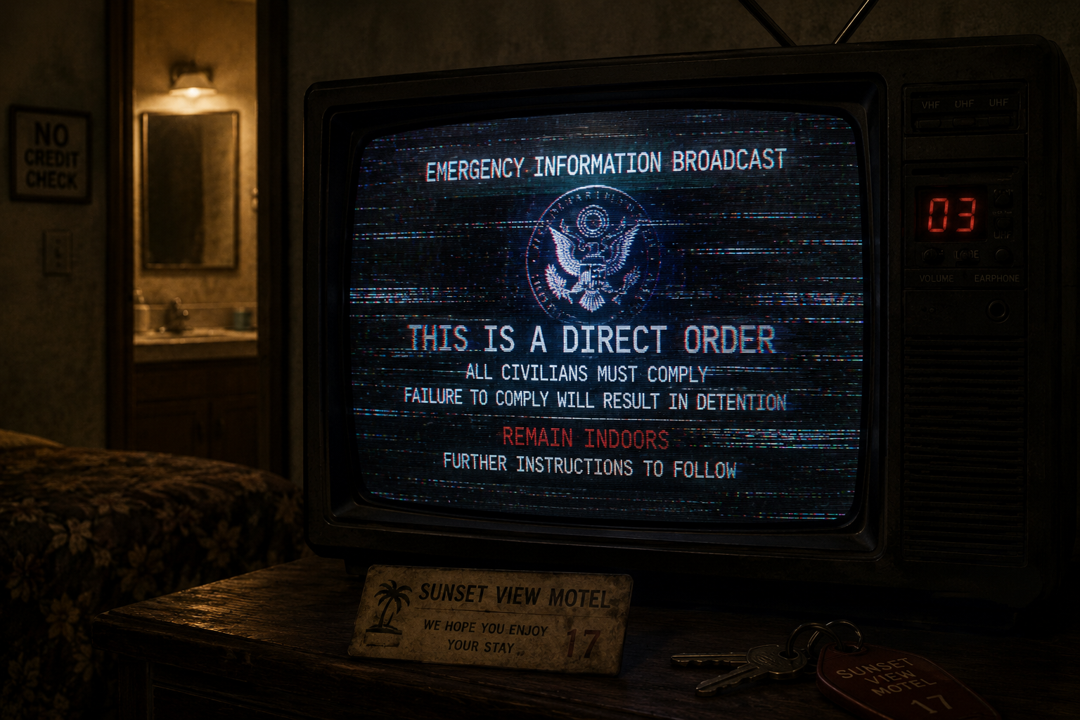 Motel television showing distorted government message