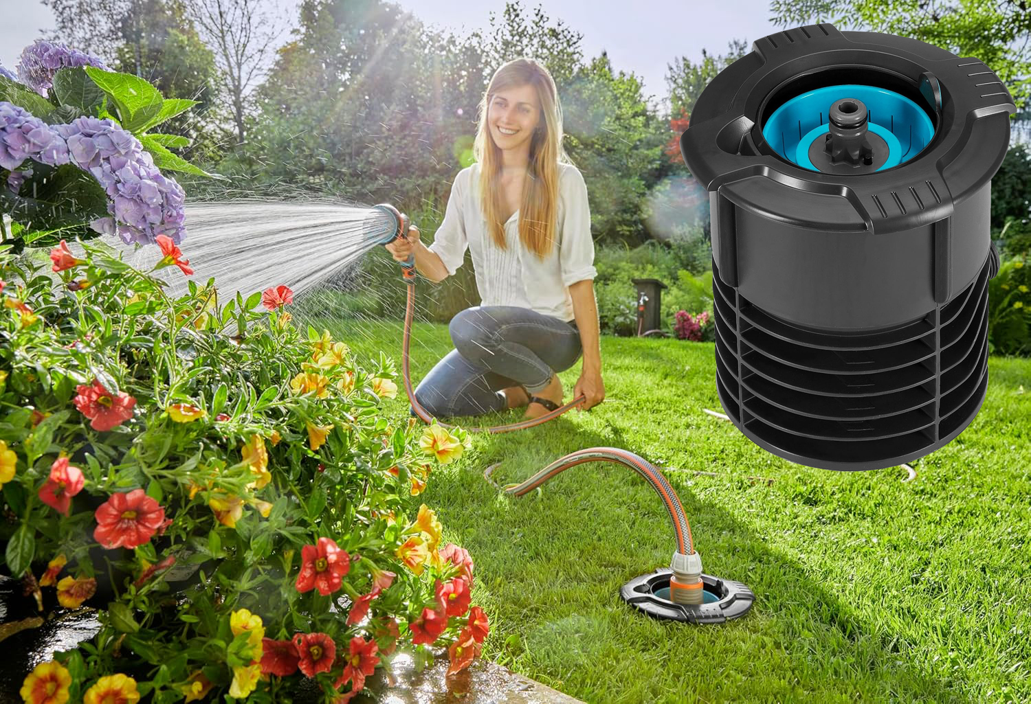 Gardena Sprinklersystem Wassersteckdose mit 3/4 Zoll-Außengewinde: Wasserentnahmestelle des Pipelinesystems, eingebautes Stoppventil, herausnehmbares Schmutzsieb, unterirdische Montage (08266-20)