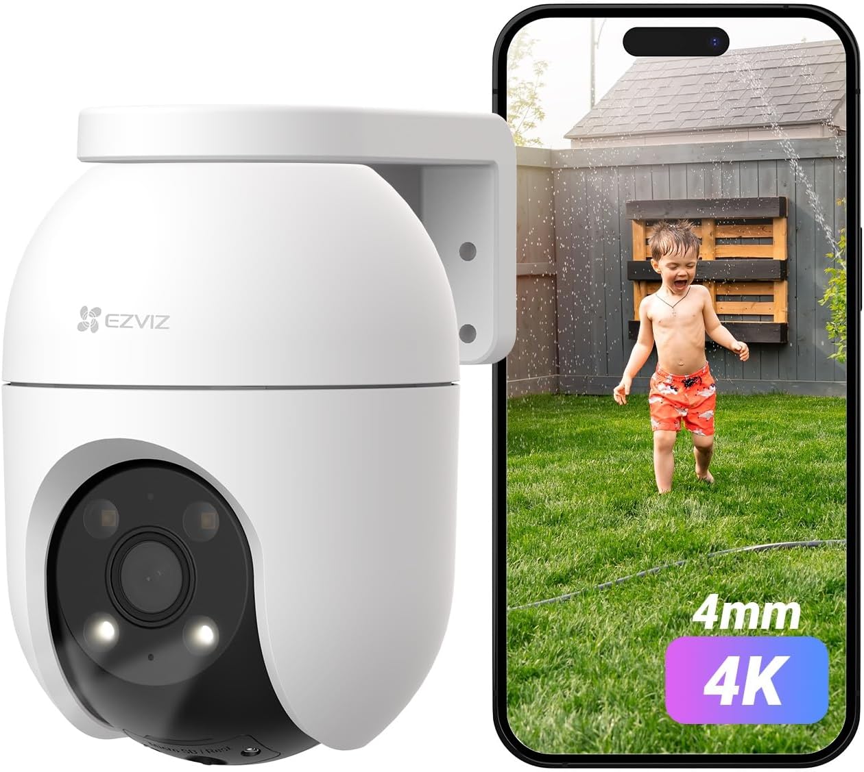 EZVIZ 4K Überwachungskamera Aussen WLAN, Pan&Tilt Outdoor Kamera mit Personenerkennung und -verfolgung, Fahrzeugerkennung, Zwei-Wege-Audio und Farbnachtsicht, wetterfest, C8c 8MP 4mm
