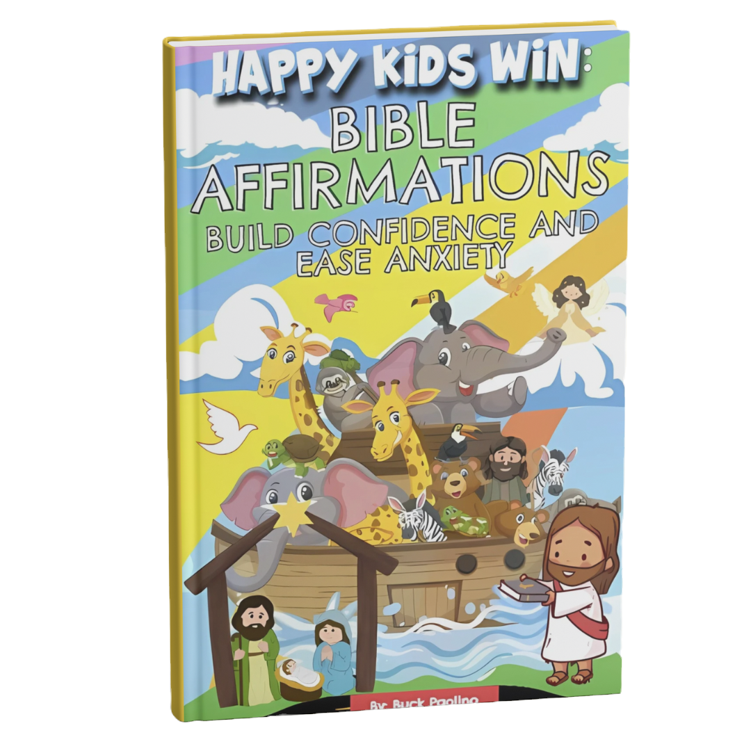 Happy Kids Win Bible Affirmation book for kids ages 2-8 to increase confidence and ease anxiety