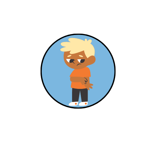 cartoon boy overcome with negative thoughts and low confidence