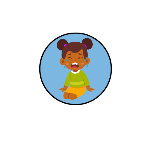 cartoon girl crying when things dont go her way in green shirt and blue background