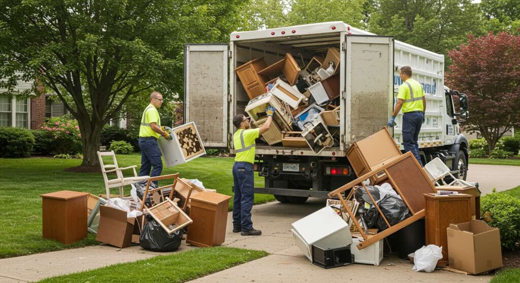 Junk removal crew loading a truck