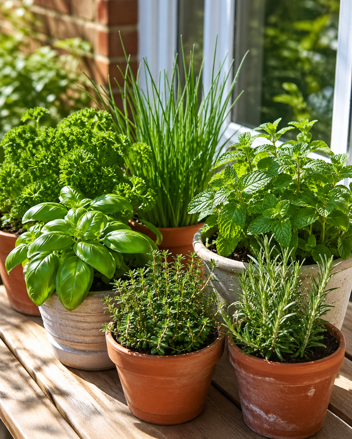 Fresh herbs growing in pots