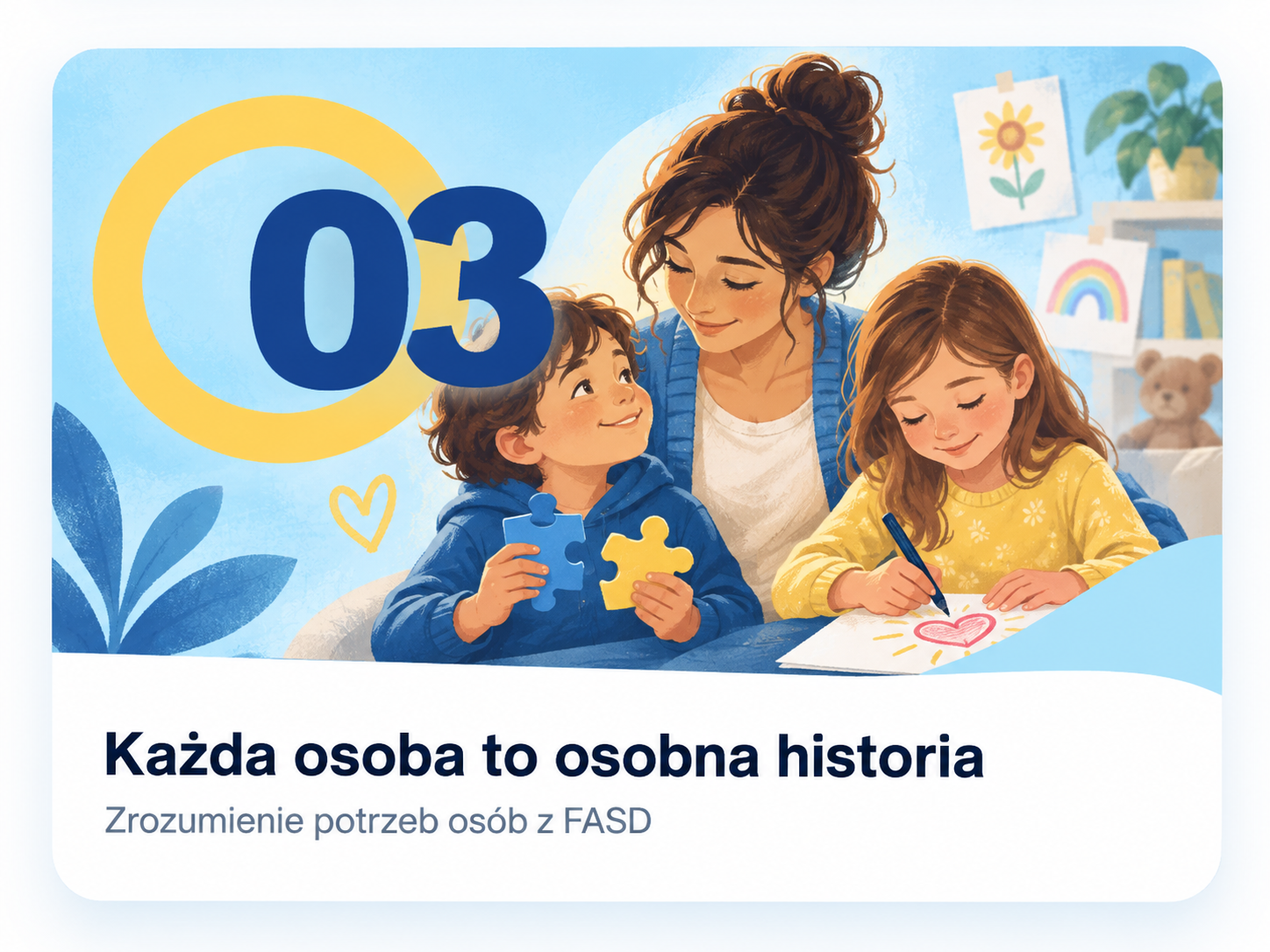 Każda osoba to osobna historia – matka wspiera dwoje dzieci podczas zabawy i rysowania