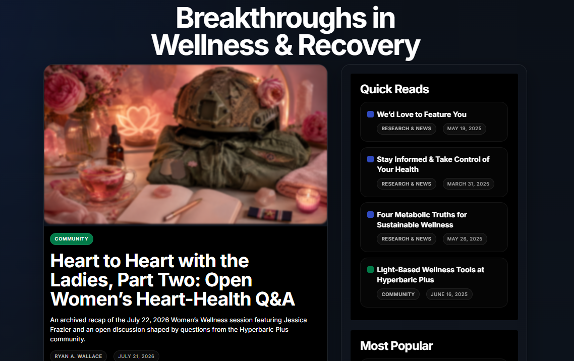 Breakthroughs in Wellness and Recovery blog page at Hyperbaric Plus