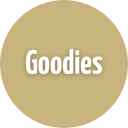 Ein pastellgelber Kreis mit dem Wort "Goodies".