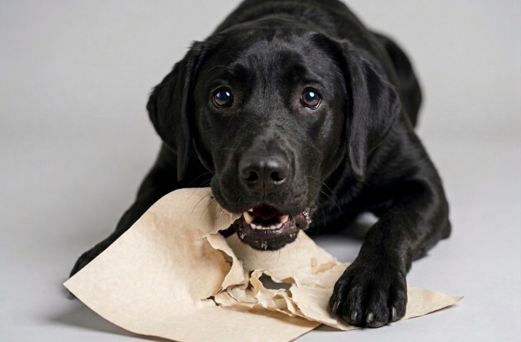 Bailey, our ten-month-old black Labrador puppy, attempting to intercept an important delivery before it reaches its intended recipient.