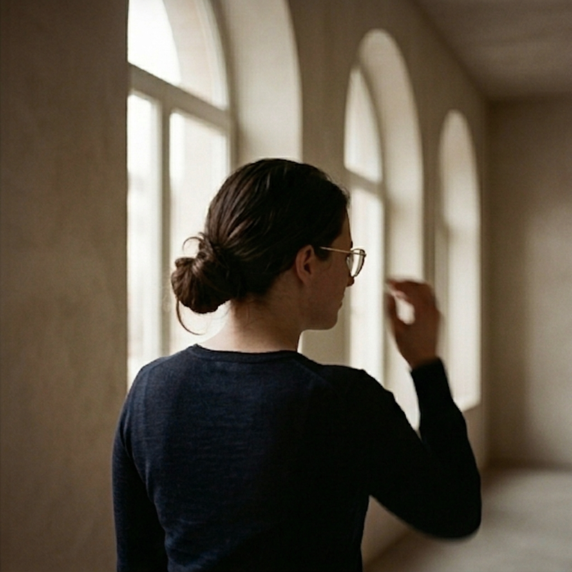 Founder and Creative Director of Dearly Found Studios in a quiet, editorial-style portrait by arched windows.