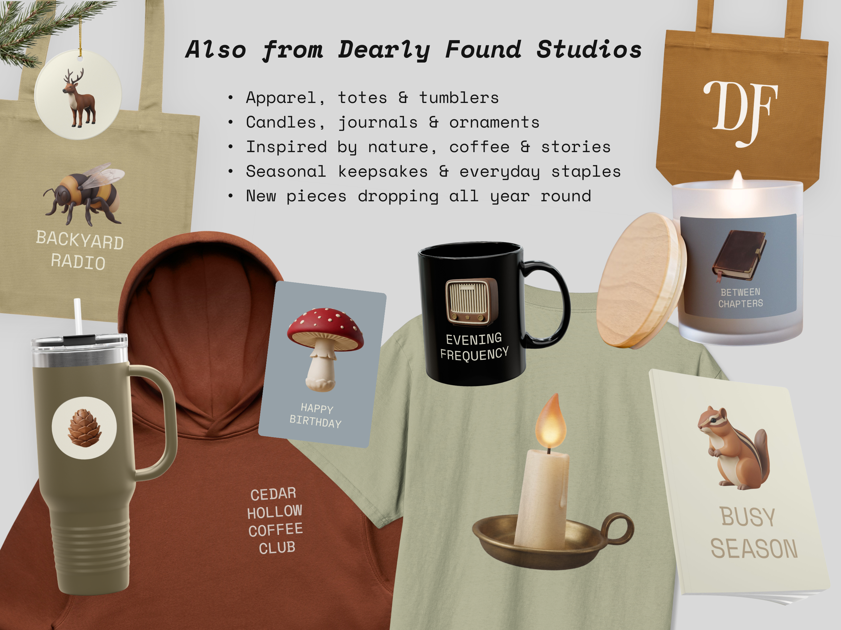 Lifestyle images of curated Dearly Found Studio pieces on our Etsy Shop.