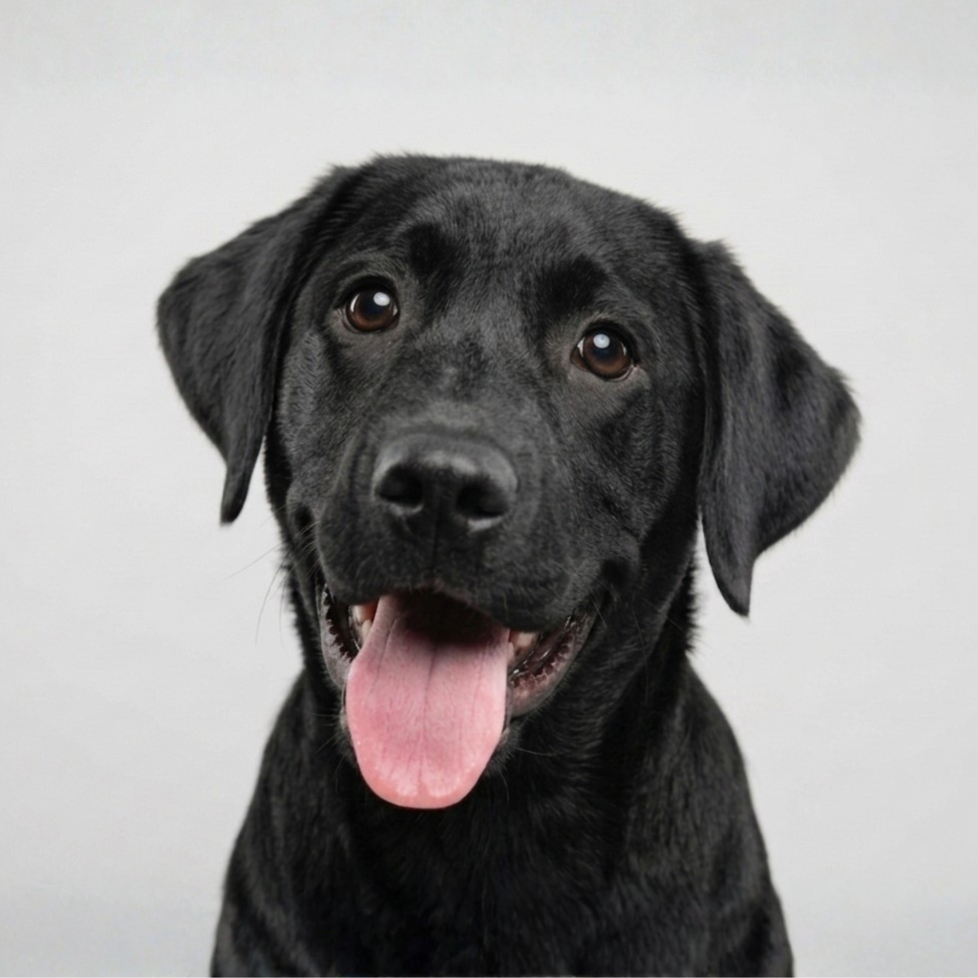 Bailey, our cute ten month old black labrador puppy looking friendly