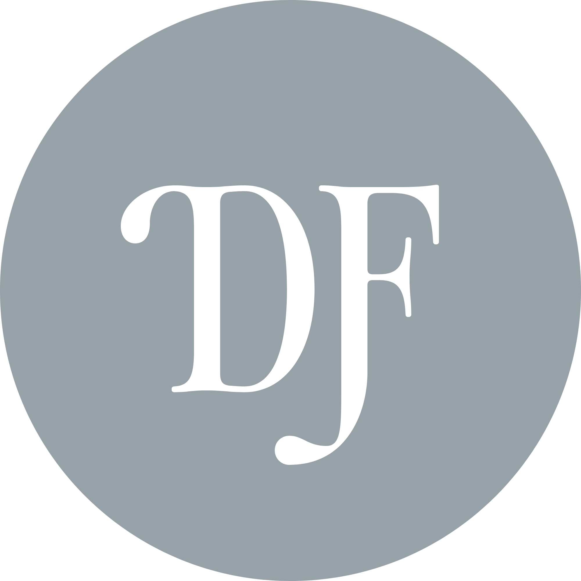 Dearly Found Studios logo in blue-grey with white monogram