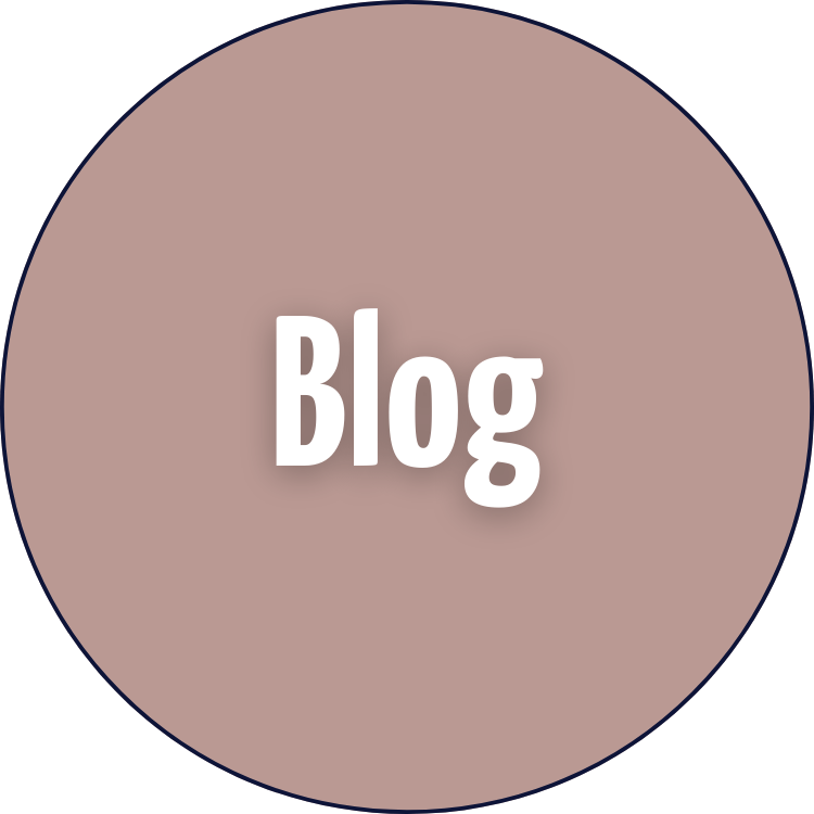 Ein altrosafarbener Kreis mit dem Wort "Blog".