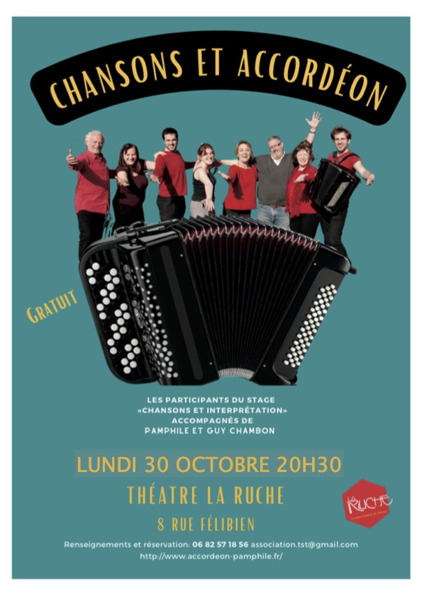 Chanson et accordéon: concert de fin de stage à la Ruche le 30 octobre