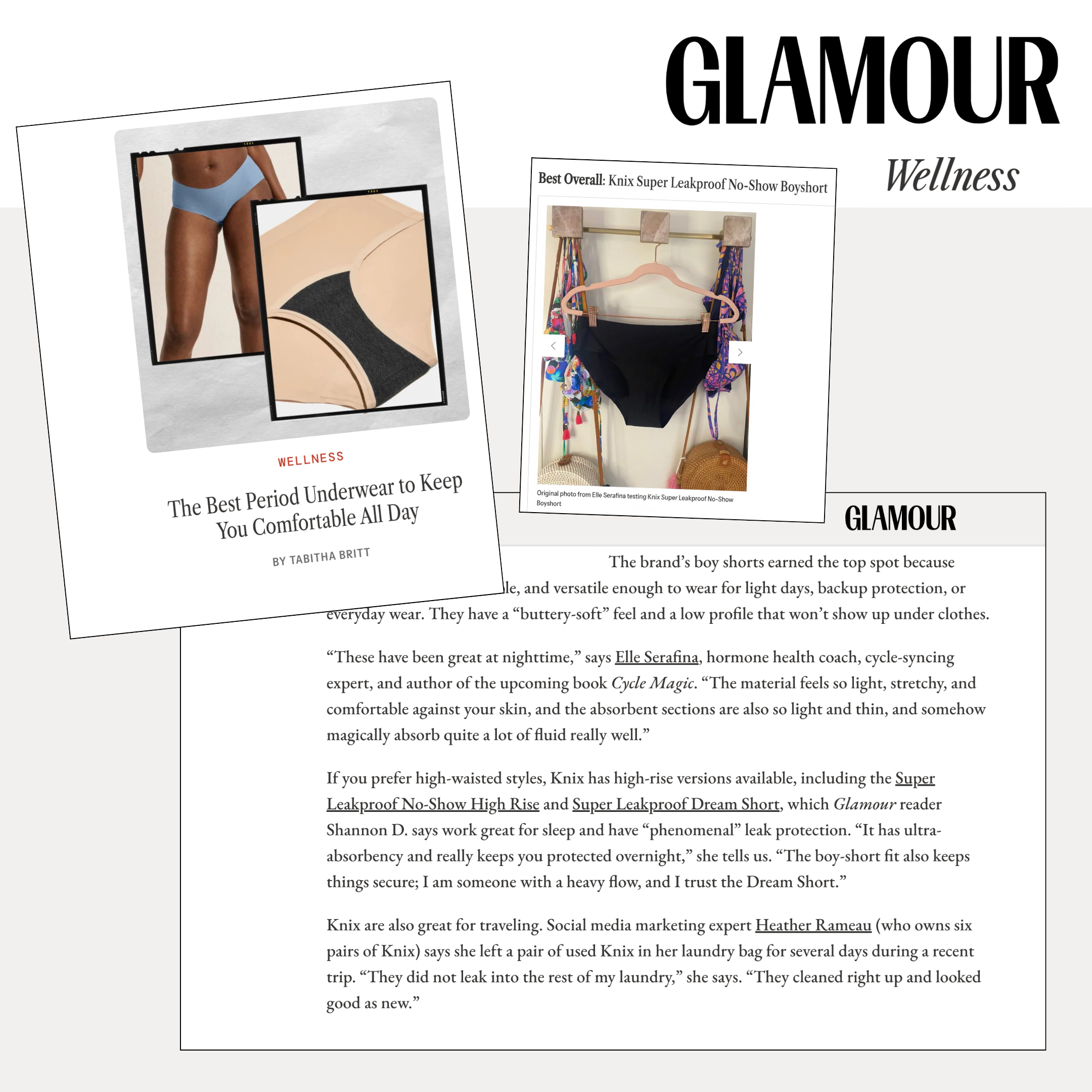 Glamour magazine quoted Elle Serafina on women's wellness products