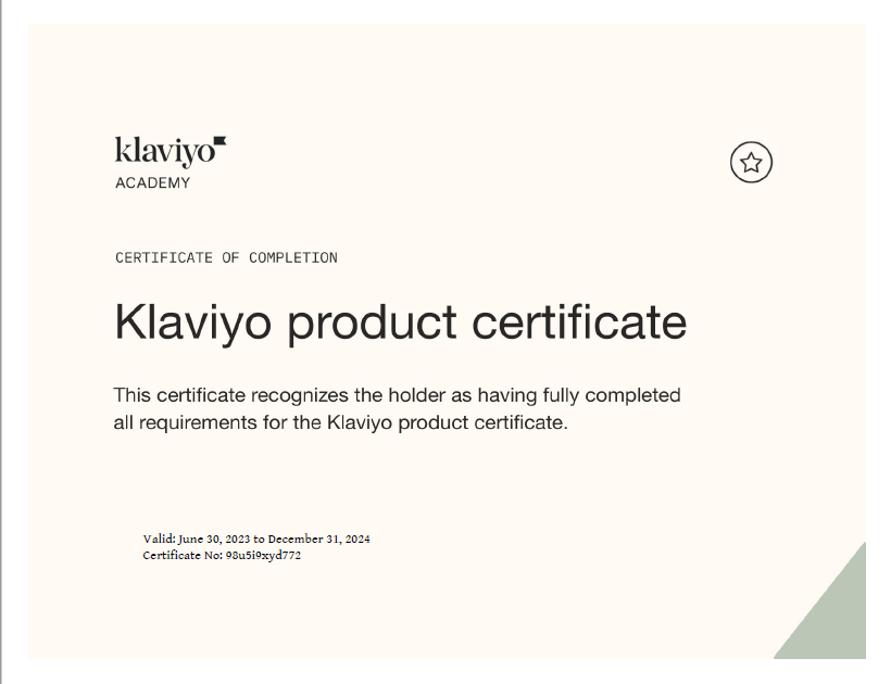 Klaviyo Product Certificate - Klaviyo Partner