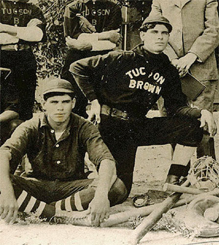 Lawmen/baseball players Nabor Pacheco Jr. on the left and Henry “Babe”’Pacheco on the right as members of the Tucson Brown Baseball Club around 1907-08