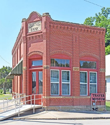 The old Thayer State Bank now serves as the Thayer Museum, photo by Kathy Alexander.