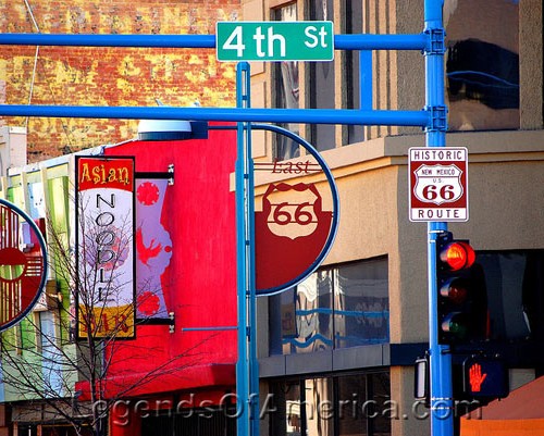 Intersection on Route 66 through Albuquerque, NM. Photo by Dave Alexander. 