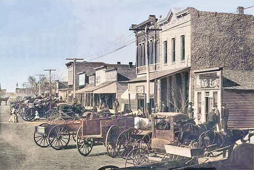 Business buildings in Attica, Kansas, in 1908.
