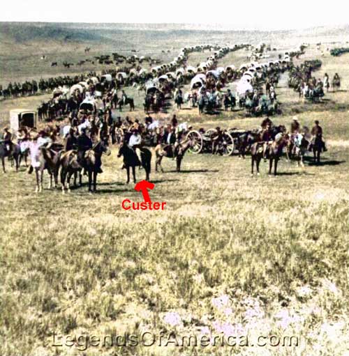 George Armstrong Custer leads a military expedition into the Black Hills of Dakota Territory in 1874. Photograph by William H. Illingworth. Touch of color by LOA.