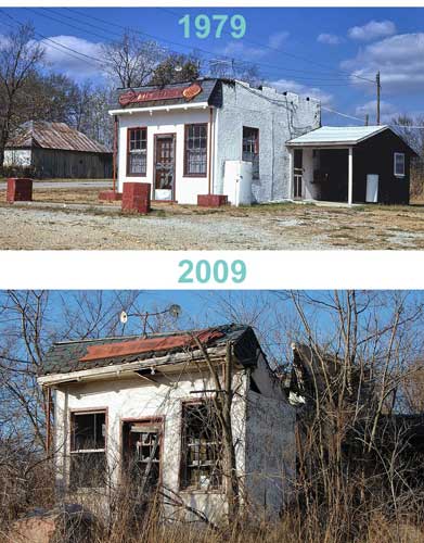 Bill’s Station in Phelps, Missouri, was photographed in 1979 by John Margolies and in 2009 by Kathy Alexander.