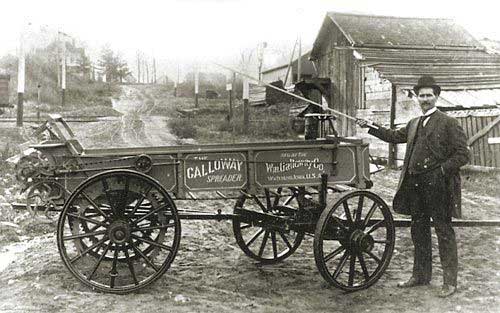 William Galloway and his manure spreader around 1905.